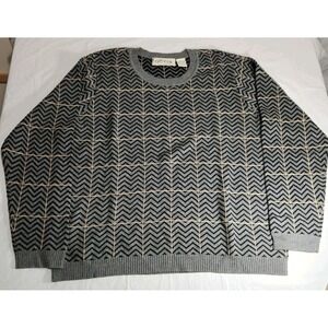 Orvis Womens Sweater Silk / Cashmere Size XL Grey / Black‎ Geometric Pattern